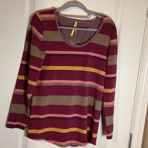 Lole Women's Organic Cotton Long Sleeve T-Shirt Top Stretch Pink Stripe Casual